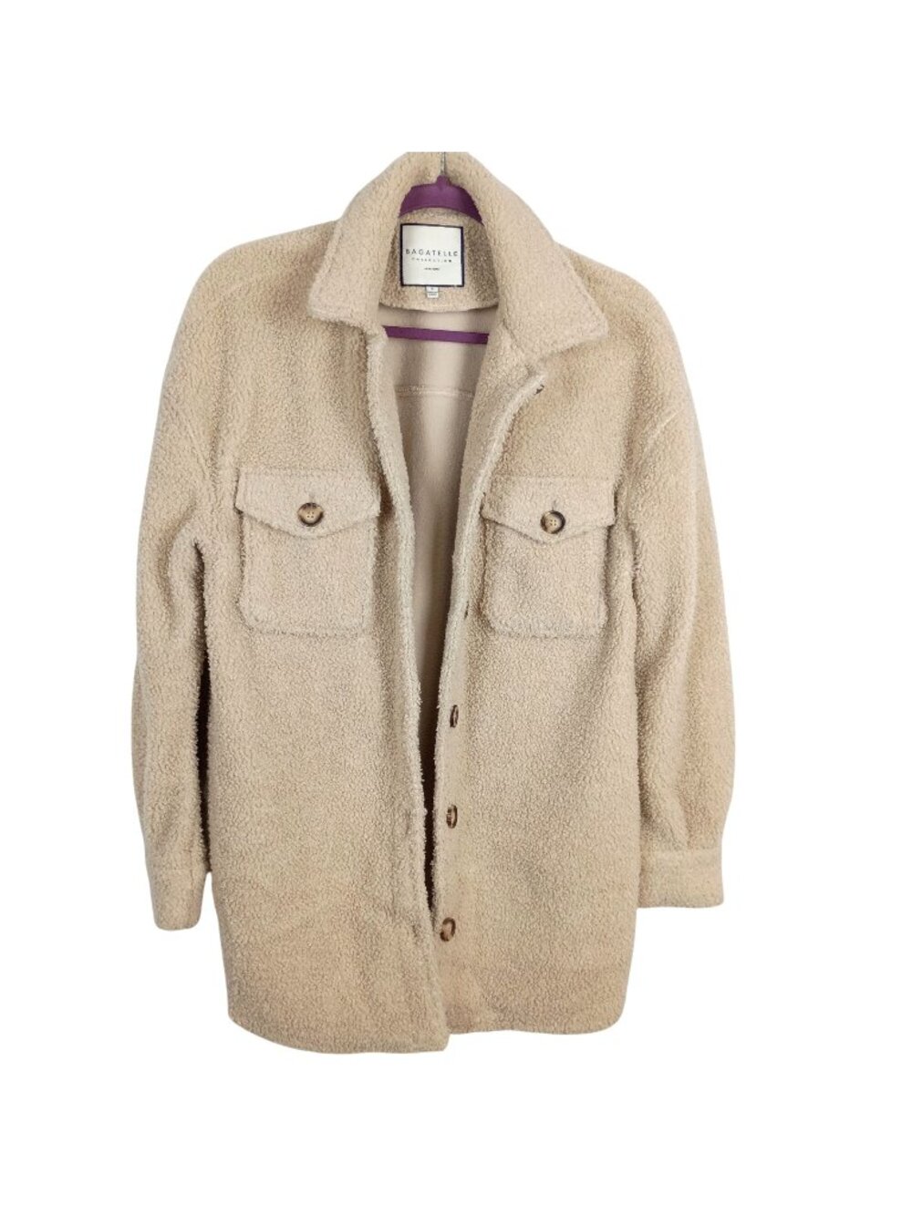 Bagatelle Collection Teddy Shacket Womens S Faux Shearling Button Front Pockets